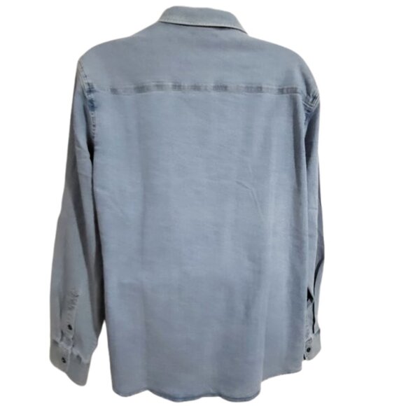 FRYE Light Wash Blue Denim Button-Down Jean Western Shirt - NWT Men's XL - Picture 3 of 5